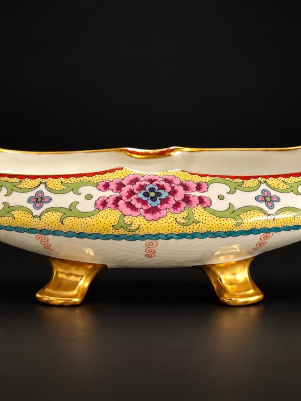 Antique Elite France Limoges Porcelain Footed Centerpiece Bowl Gold Floral
